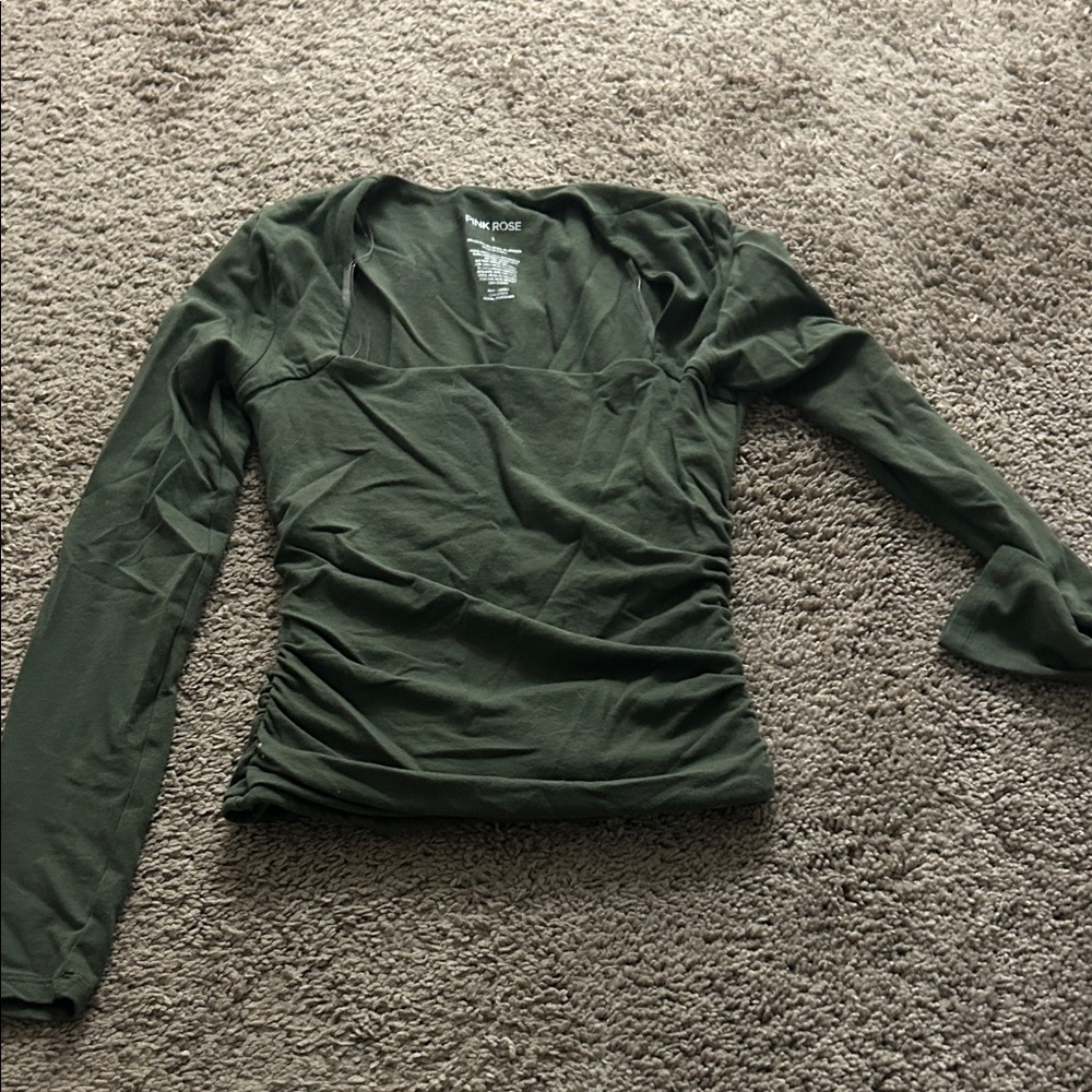 Pink Rose Forest Green Long Sleeve Top